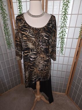 Ashley Stewart Black Brown Animal Print Tunic